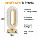 Luminária de Mesa Abajur Decorativo Cristal Dourado Touch
